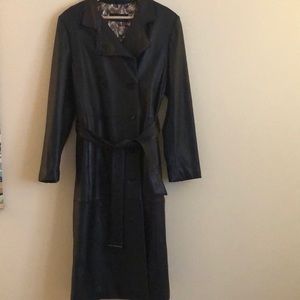 Black leather trench coat